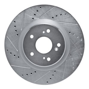 Acura RDX Brake Rotor (1) - Front Left - R1 Concepts - Drilled & Slotted - Silver - `19-`25